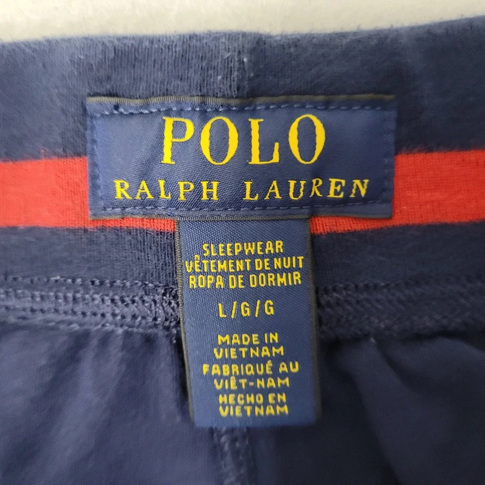 Polo Ralph Lauren Mens Navy Blue Sleep Shorts Size Large Big Logo Drawstring